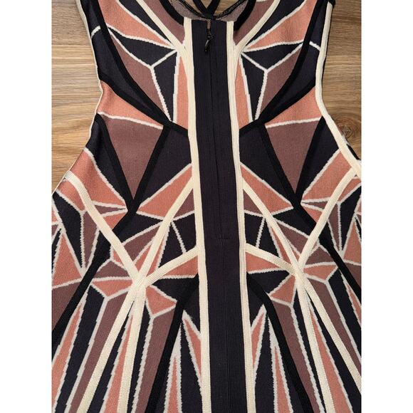 Herve Leger Brown Geometric Patchwork Jacquard Knit Hazel Mini Dress -size XXS - Picture 11 of 12